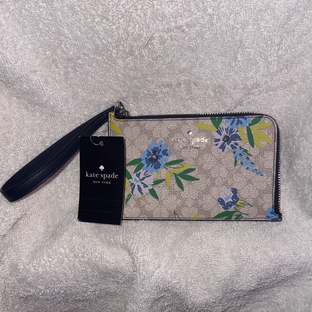 Kate Spade Floral Wristlet - Cream and Blue